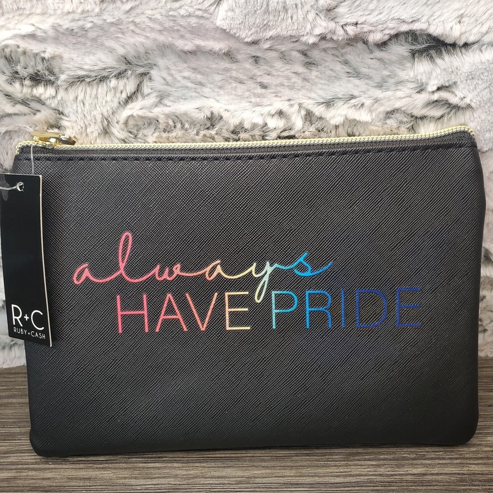 ~NWT Ruby +‎ Cash 'ALWAYS HAVE PRIDE' Makeup Pencil Case Pouch 8" x 5.5" Black